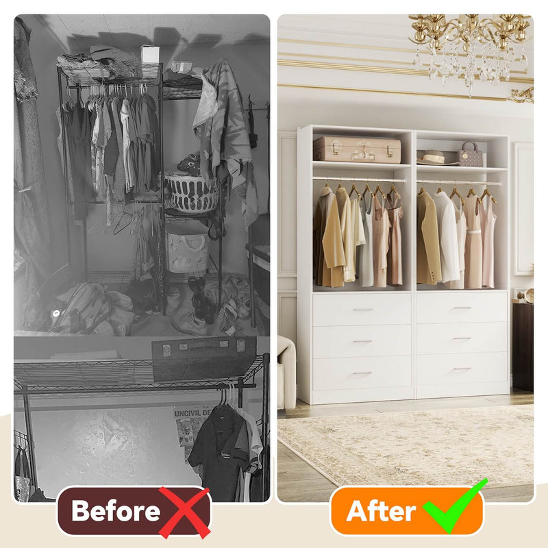 4FT Walk in Closet Organizer System with 4 Drawers and 2 Hanging Rods