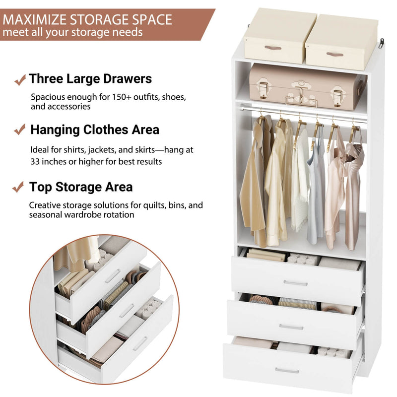 8FT Walk-in Closet System with 12 Drawers