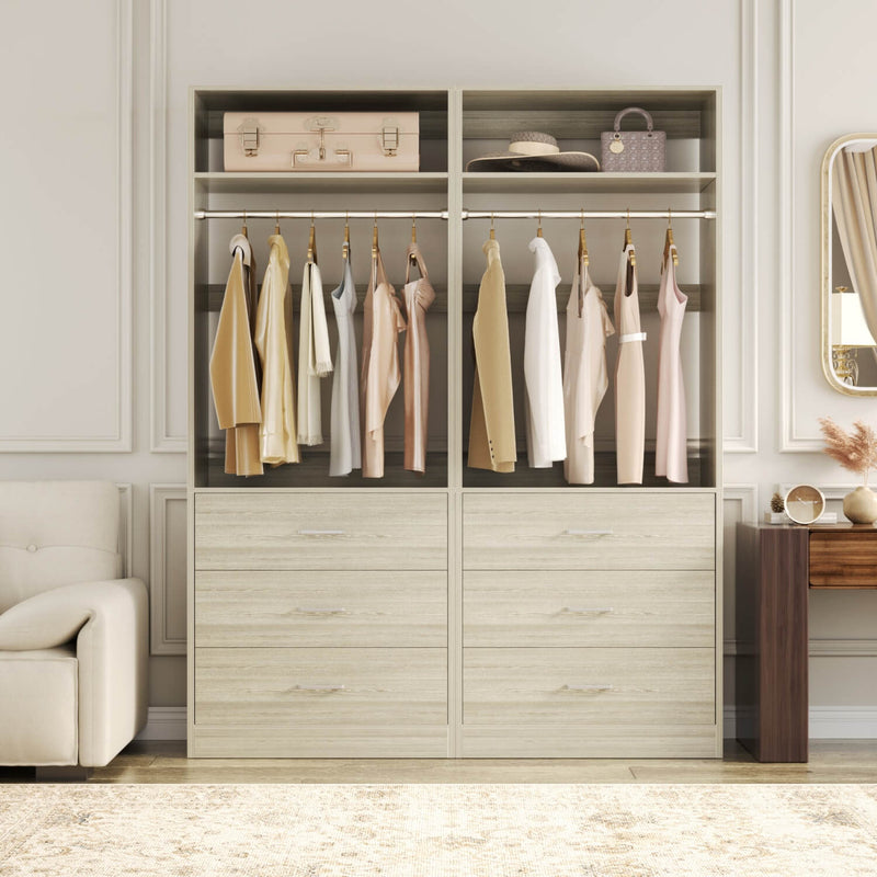 4FT Walk in Closet Organizer System with 4 Drawers and 2 Hanging Rods