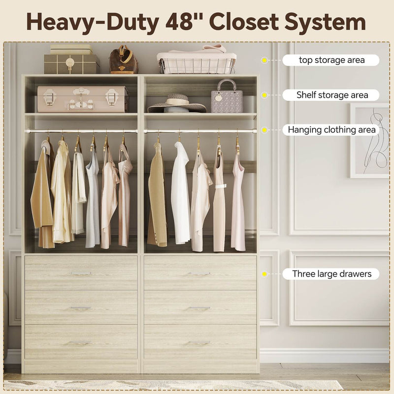 4FT Walk in Closet Organizer System with 4 Drawers and 2 Hanging Rods
