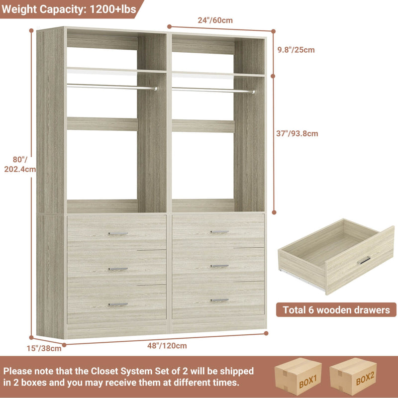 4FT Walk in Closet Organizer System with 4 Drawers and 2 Hanging Rods