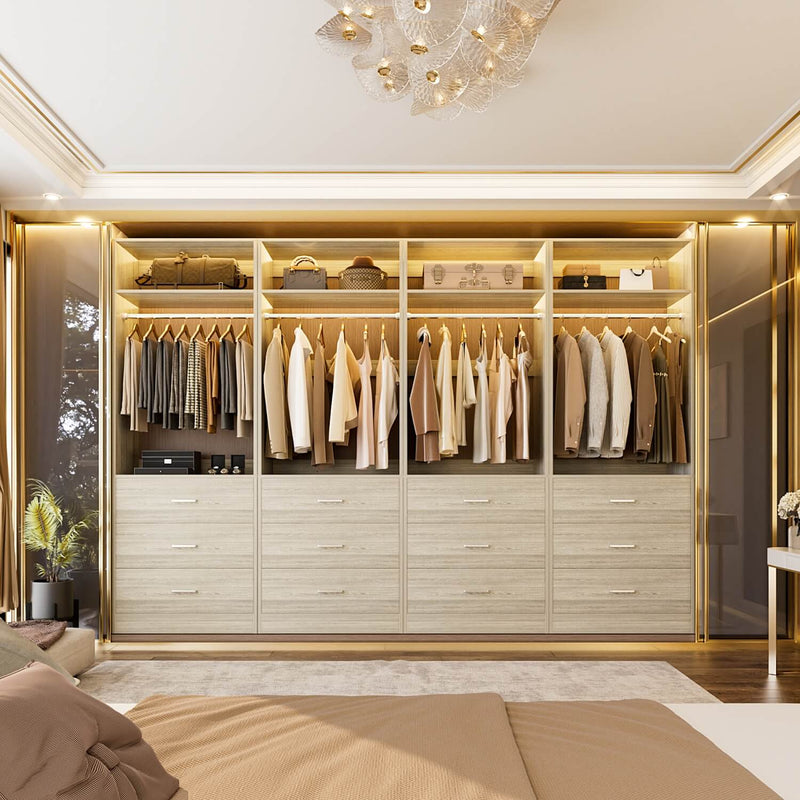 8FT Walk-in Closet System with 12 Drawers
