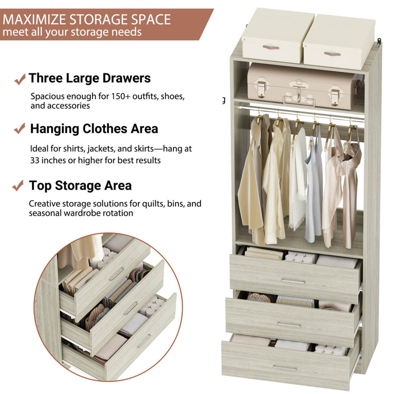 8FT Walk-in Closet System with 12 Drawers