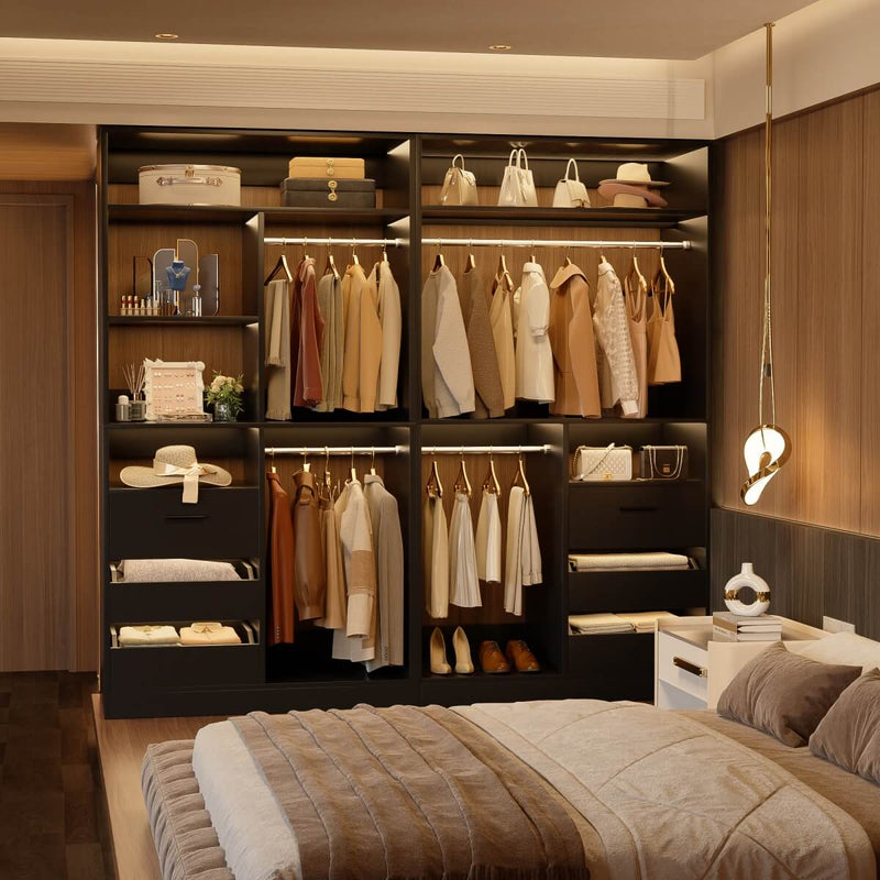 Aheaplus 72 Inch Closet System With 6 Drawers And 4 Rods