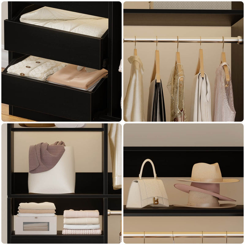 Aheaplus 72 Inch Closet System With 6 Drawers And 4 Rods