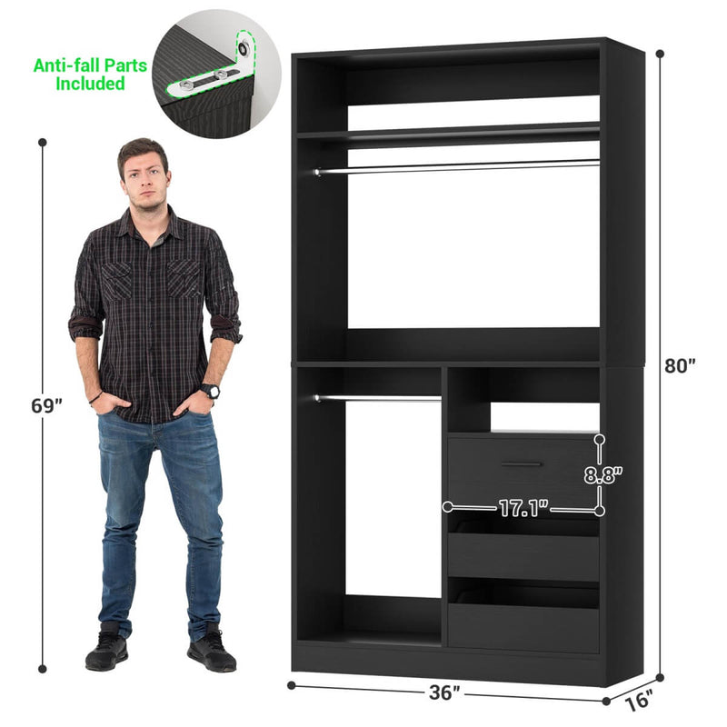 72 Inch Closet System With 6 Drawers And 4 Rods