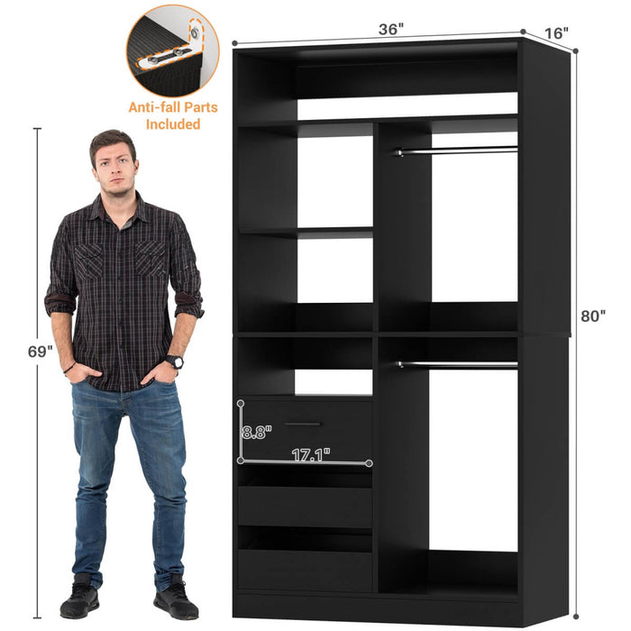 72 Inch Closet System With 6 Drawers And 4 Rods