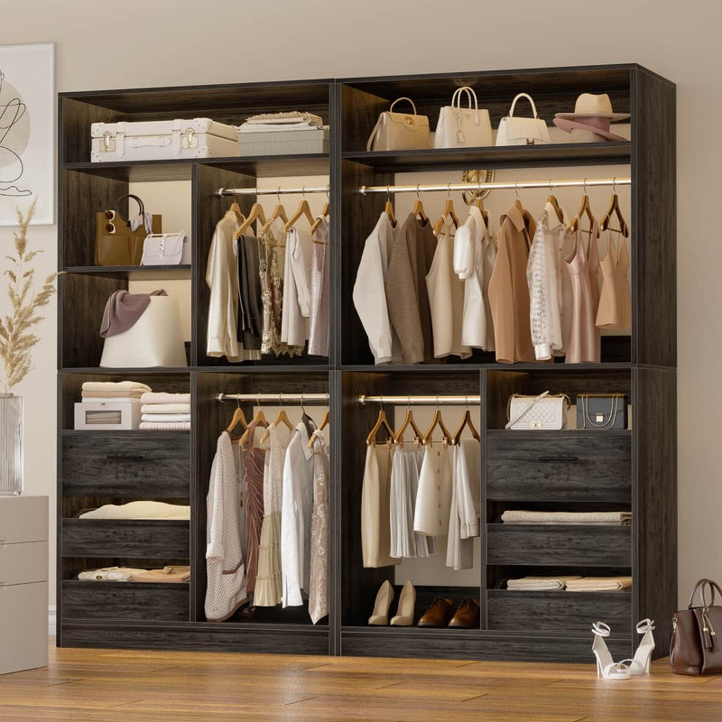 Aheaplus 72 Inch Closet System With 6 Drawers And 4 Rods