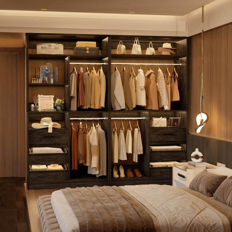 72 Inch Closet System With 6 Drawers And 4 Rods