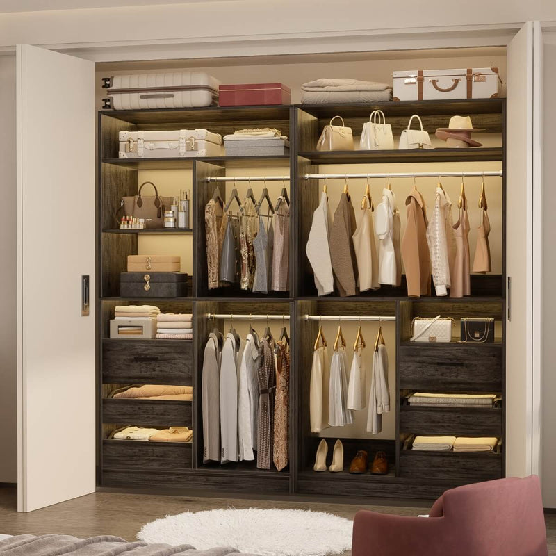 72 Inch Closet System With 6 Drawers And 4 Rods