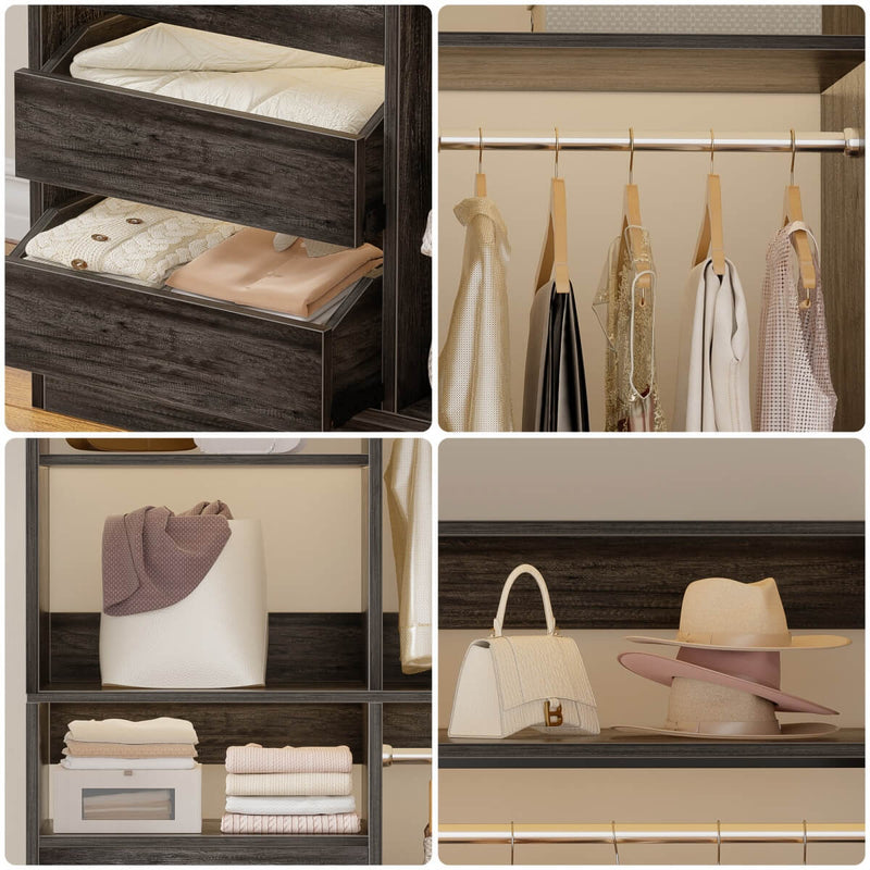 72 Inch Closet System With 6 Drawers And 4 Rods