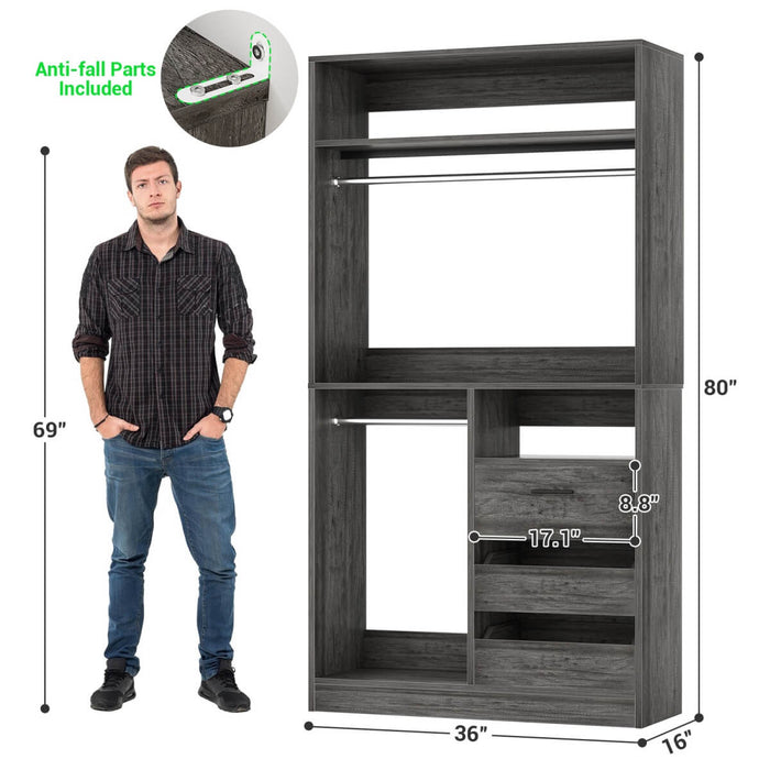 72 Inch Closet System With 6 Drawers And 4 Rods