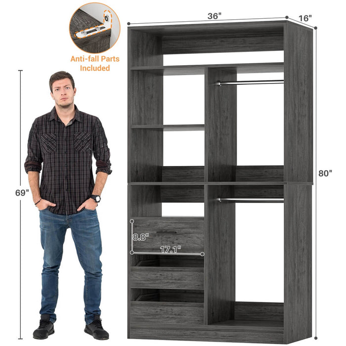 72 Inch Closet System With 6 Drawers And 4 Rods
