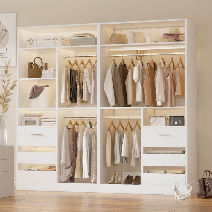 72 Inch Closet System With 6 Drawers And 4 Rods