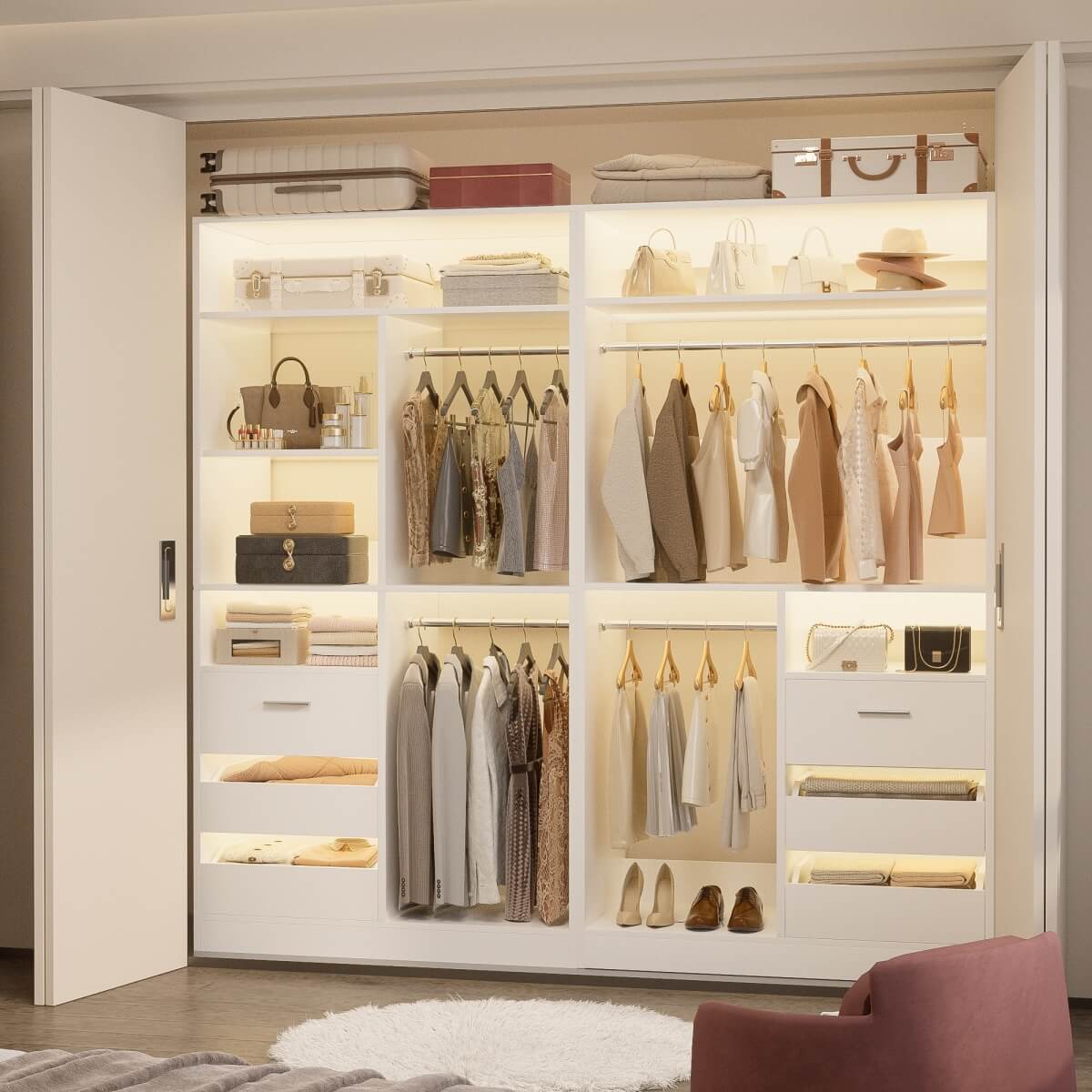 Aheaplus 72 Inch Closet System With 6 Drawers And 4 Rods