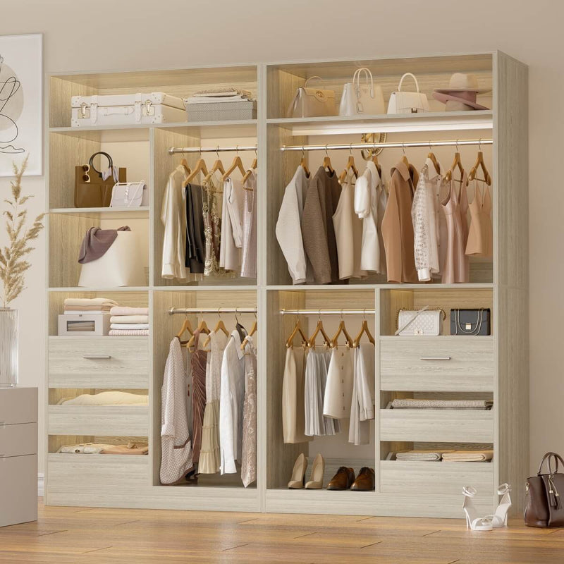 72 Inch Closet System With 6 Drawers And 4 Rods