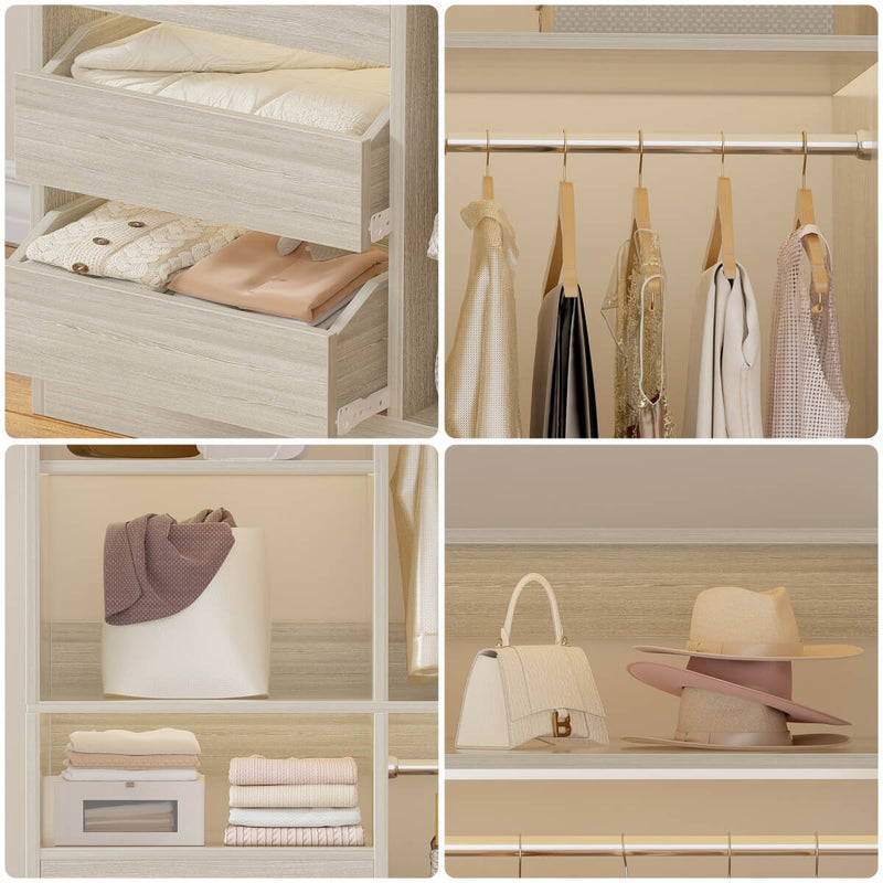 Aheaplus 72 Inch Closet System With 6 Drawers And 4 Rods