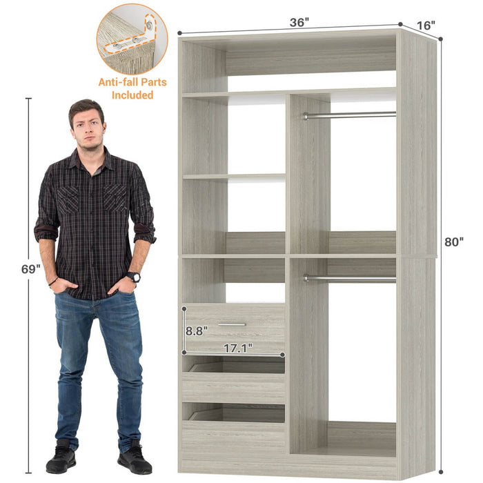 72 Inch Closet System With 6 Drawers And 4 Rods