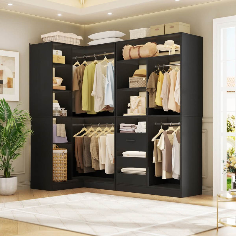 Aheaplus 72 Inch Walk In Closet System with 3 Drawers and 4 Rods