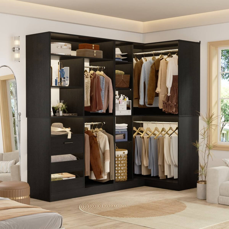 72 Inch Walk In Closet System with 3 Drawers and 4 Rods