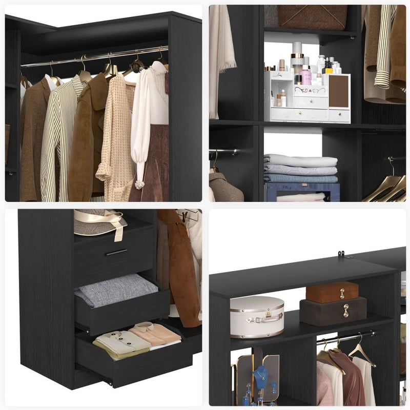 72 Inch Walk In Closet System with 3 Drawers and 4 Rods