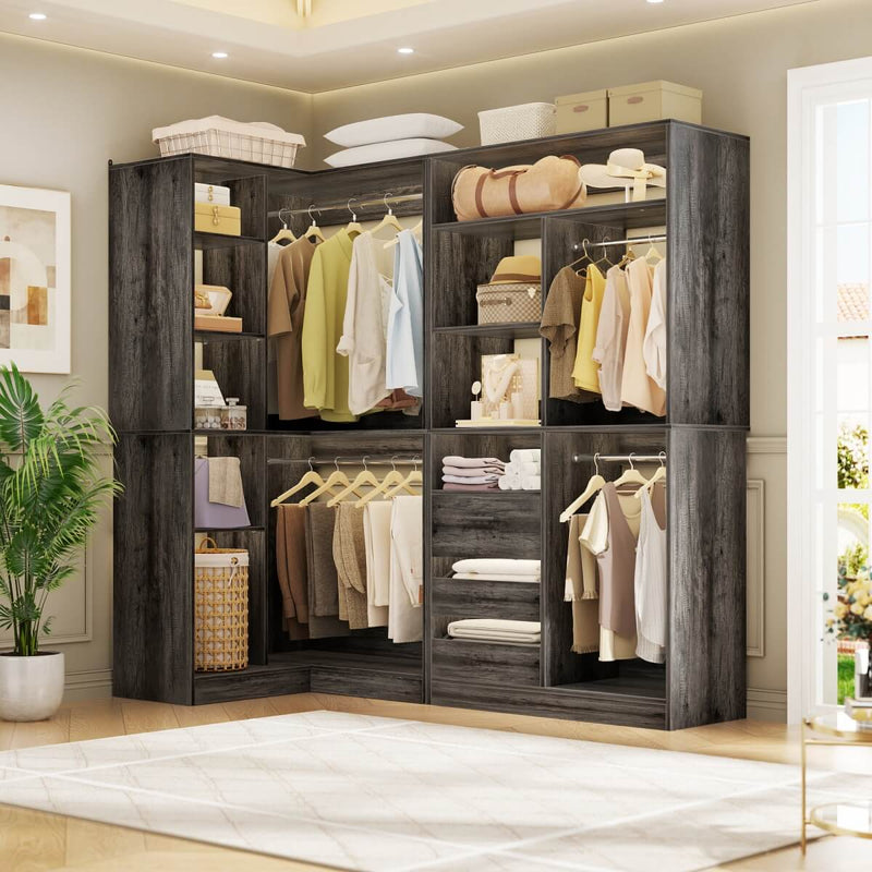 Aheaplus 72 Inch Walk In Closet System with 3 Drawers and 4 Rods