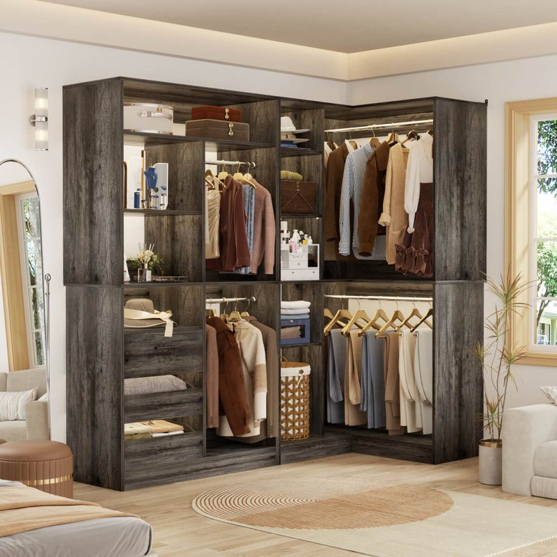 72 Inch Walk In Closet System with 3 Drawers and 4 Rods