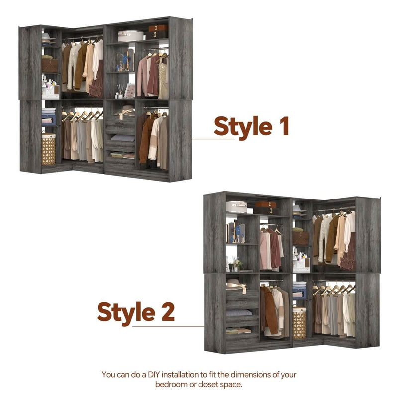 72 Inch Walk In Closet System with 3 Drawers and 4 Rods