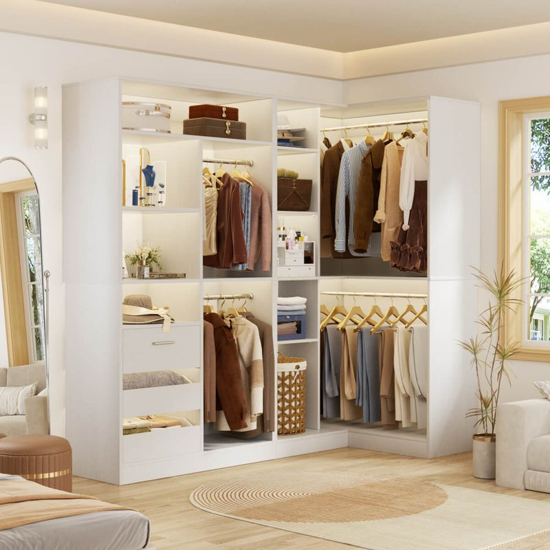 Aheaplus 72 Inch Walk In Closet System with 3 Drawers and 4 Rods