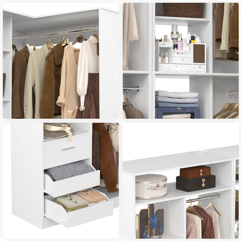 Aheaplus 72 Inch Walk In Closet System with 3 Drawers and 4 Rods