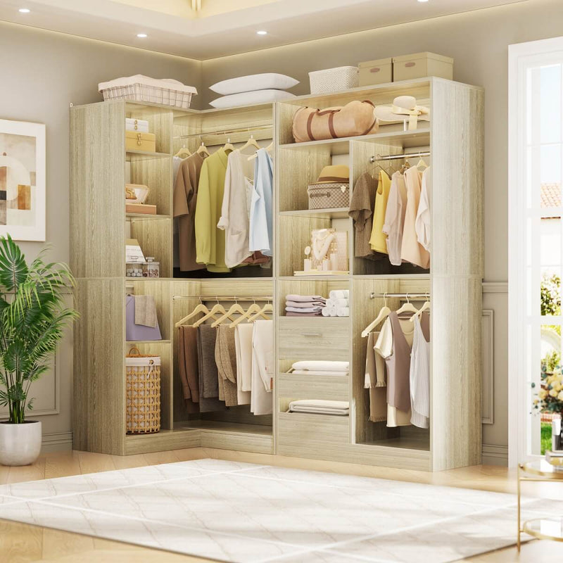 Aheaplus 72 Inch Walk In Closet System with 3 Drawers and 4 Rods