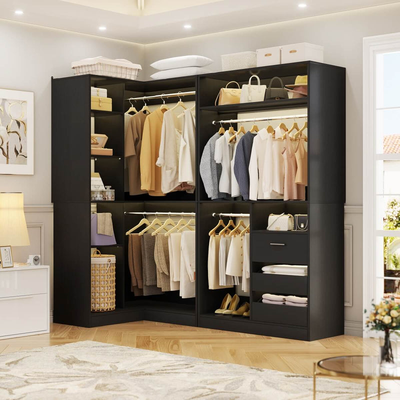 Aheaplus 72" Closet System With 3 Drawers, 3 Long Rods And 1 Short Rod