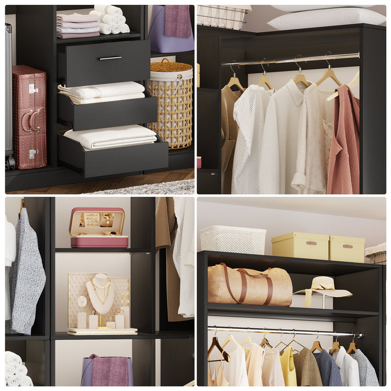 72" Closet System With 3 Drawers, 3 Long Rods And 1 Short Rod