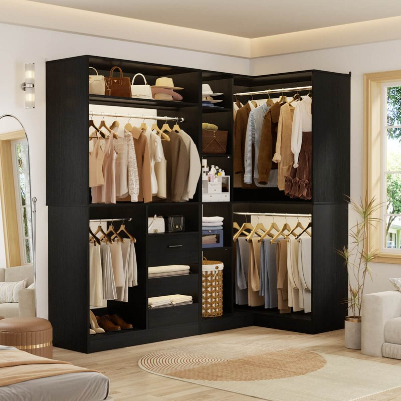 72" Closet System With 3 Drawers, 3 Long Rods And 1 Short Rod