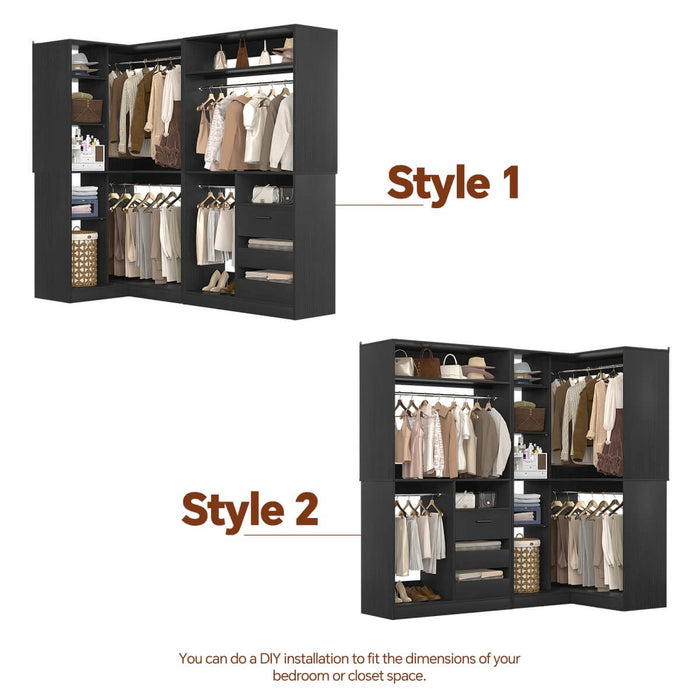 72" Closet System With 3 Drawers, 3 Long Rods And 1 Short Rod