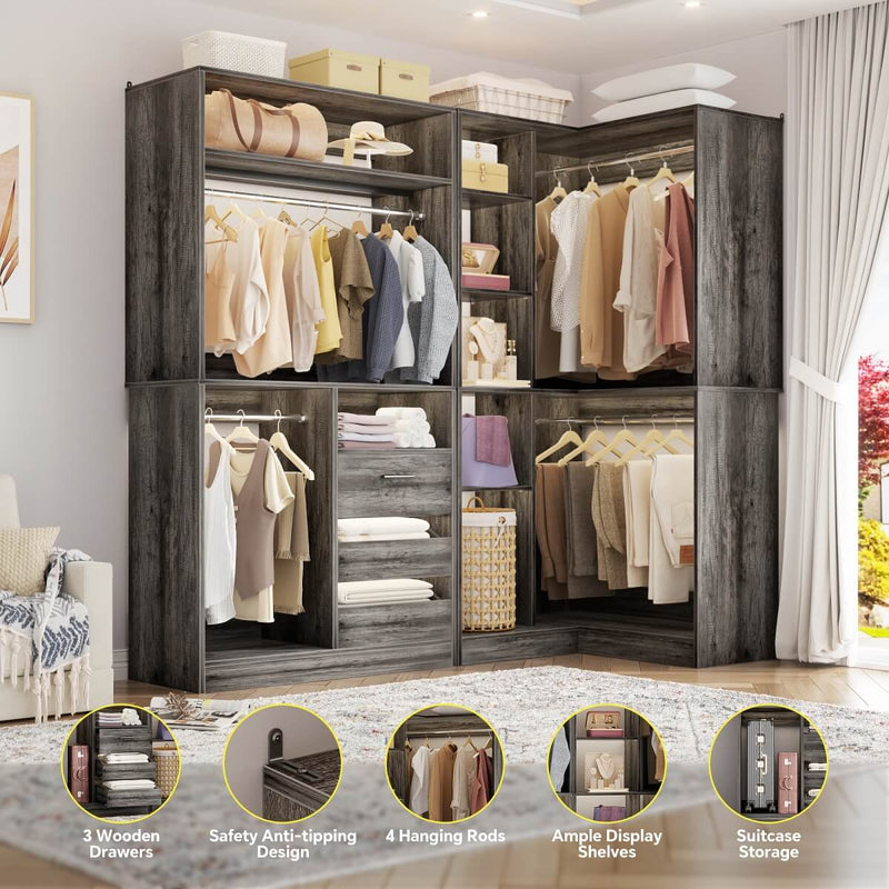 72" Closet System With 3 Drawers, 3 Long Rods And 1 Short Rod