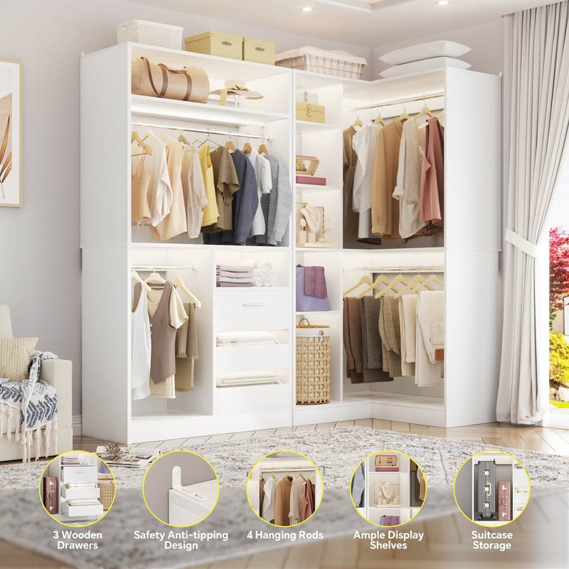 Aheaplus 72" Closet System With 3 Drawers, 3 Long Rods And 1 Short Rod