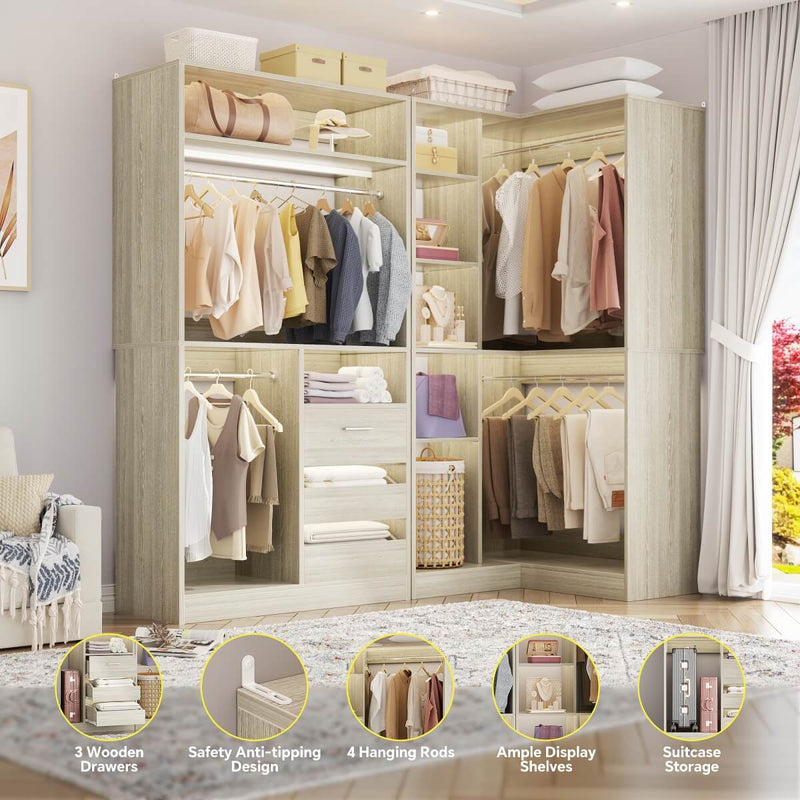Aheaplus 72" Closet System With 3 Drawers, 3 Long Rods And 1 Short Rod