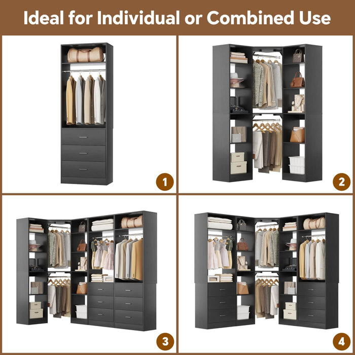 Heavy Duty Corner Closet Organizer System with 6 Drawers and 16 Shelves