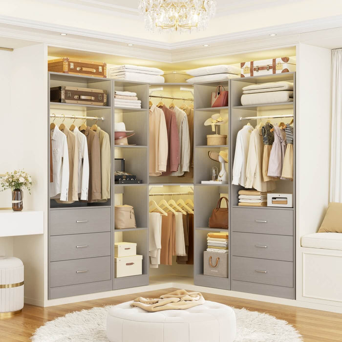 Heavy Duty Corner Closet Organizer System with 6 Drawers and 16 Shelves