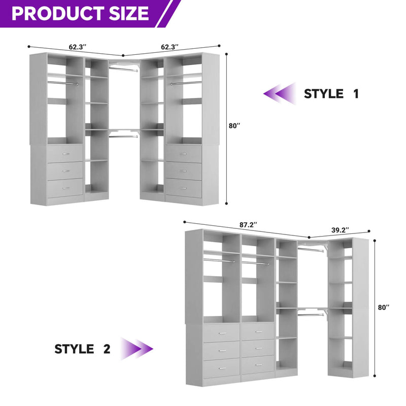 Heavy Duty Corner Closet Organizer System with 6 Drawers and 16 Shelves