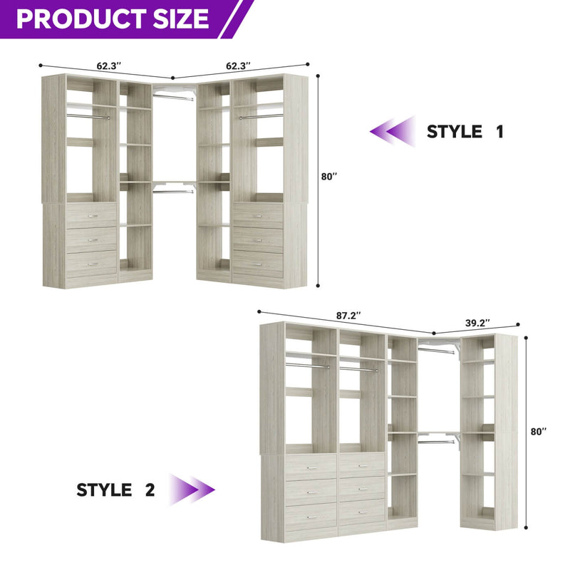 Heavy Duty Corner Closet Organizer System with 6 Drawers and 16 Shelves