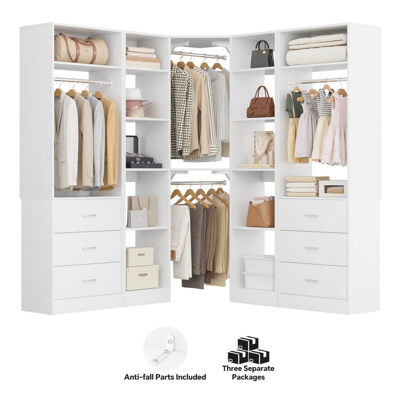 Heavy Duty Corner Closet Organizer System with 6 Drawers and 16 Shelves