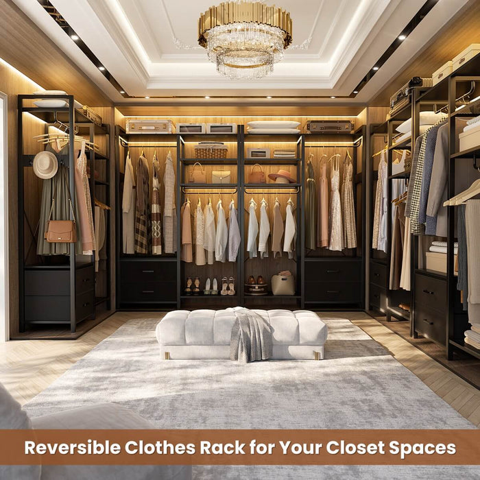 78.7'' Clothes Rack for Hanging Clothes, with 2 Drawers, Shoe Racks, and Storage Shelves