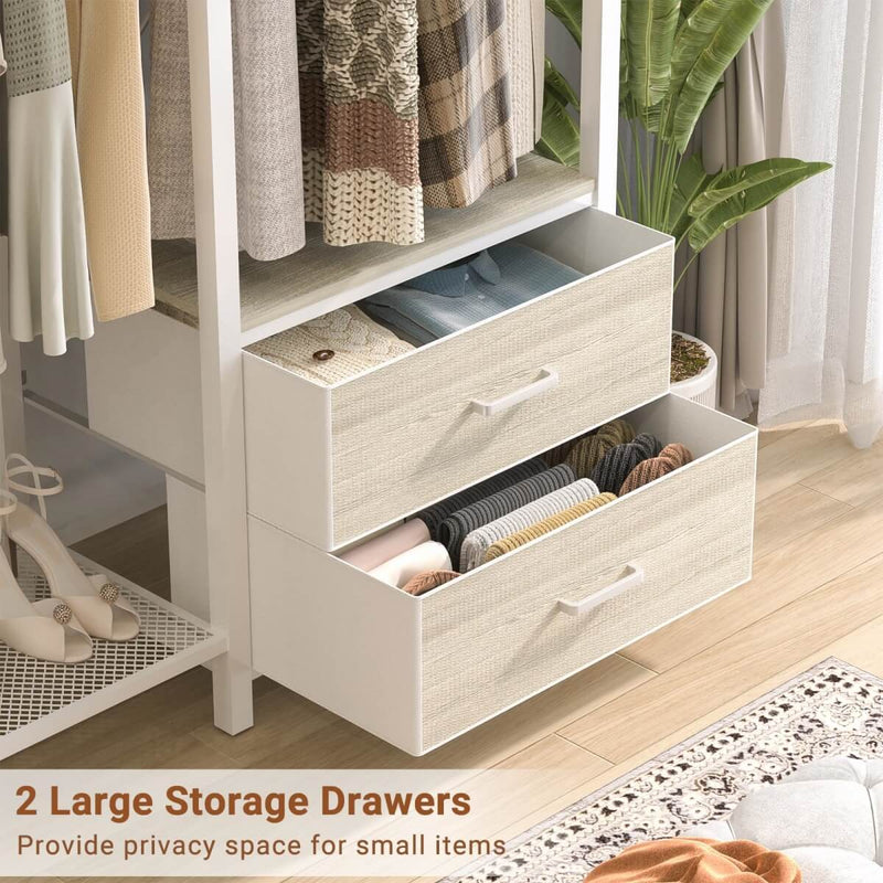 78.7'' Clothes Rack for Hanging Clothes, with 2 Drawers, Shoe Racks, and Storage Shelves