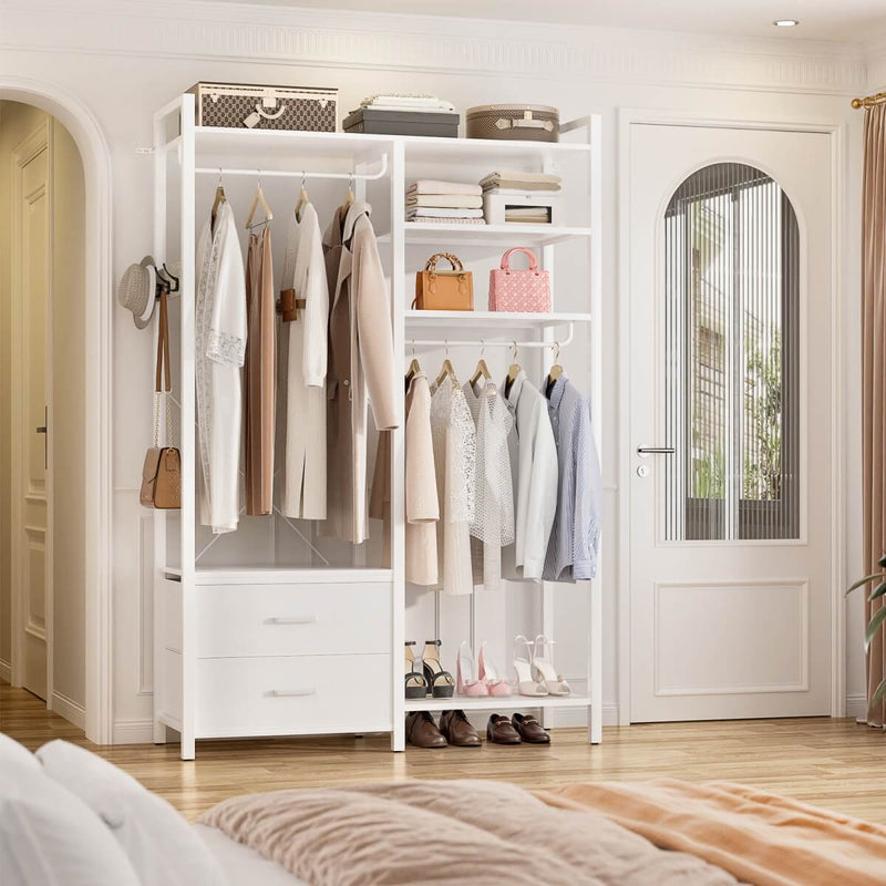 78.7'' Clothes Rack for Hanging Clothes, with 2 Drawers, Shoe Racks, and Storage Shelves