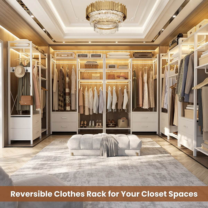 78.7'' Clothes Rack for Hanging Clothes, with 2 Drawers, Shoe Racks, and Storage Shelves