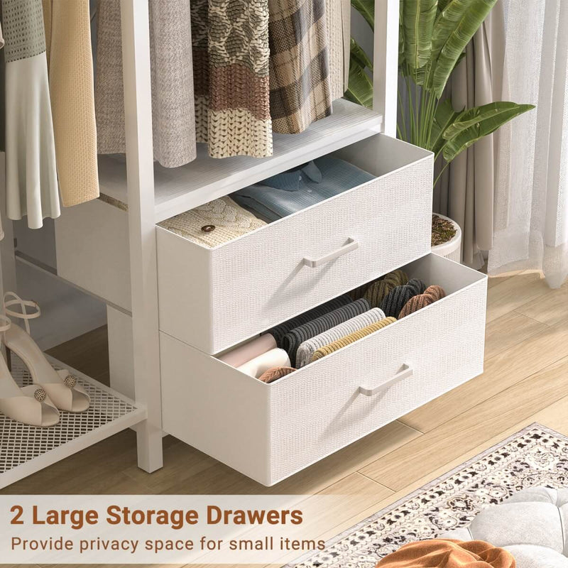 78.7'' Clothes Rack for Hanging Clothes, with 2 Drawers, Shoe Racks, and Storage Shelves