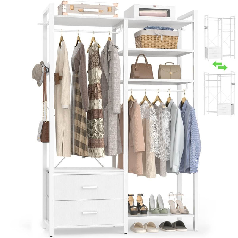 78.7'' Clothes Rack for Hanging Clothes, with 2 Drawers, Shoe Racks, and Storage Shelves