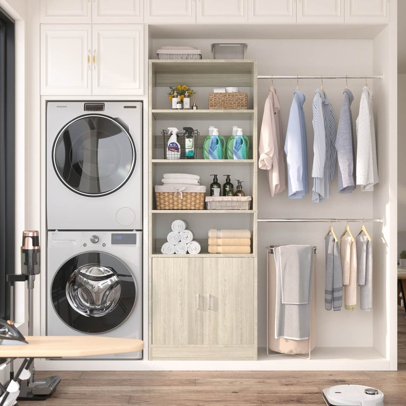 96 Inch Walk in Closet System with Hanging Rods and Storage Cabinet